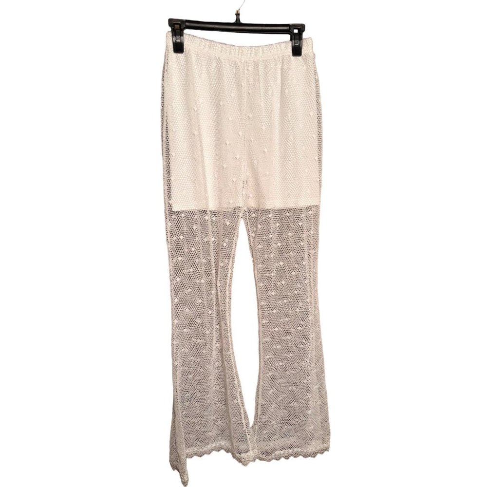 Sheer Lace Flared Summer Trouser Pants Elastic Waist Tall/Long